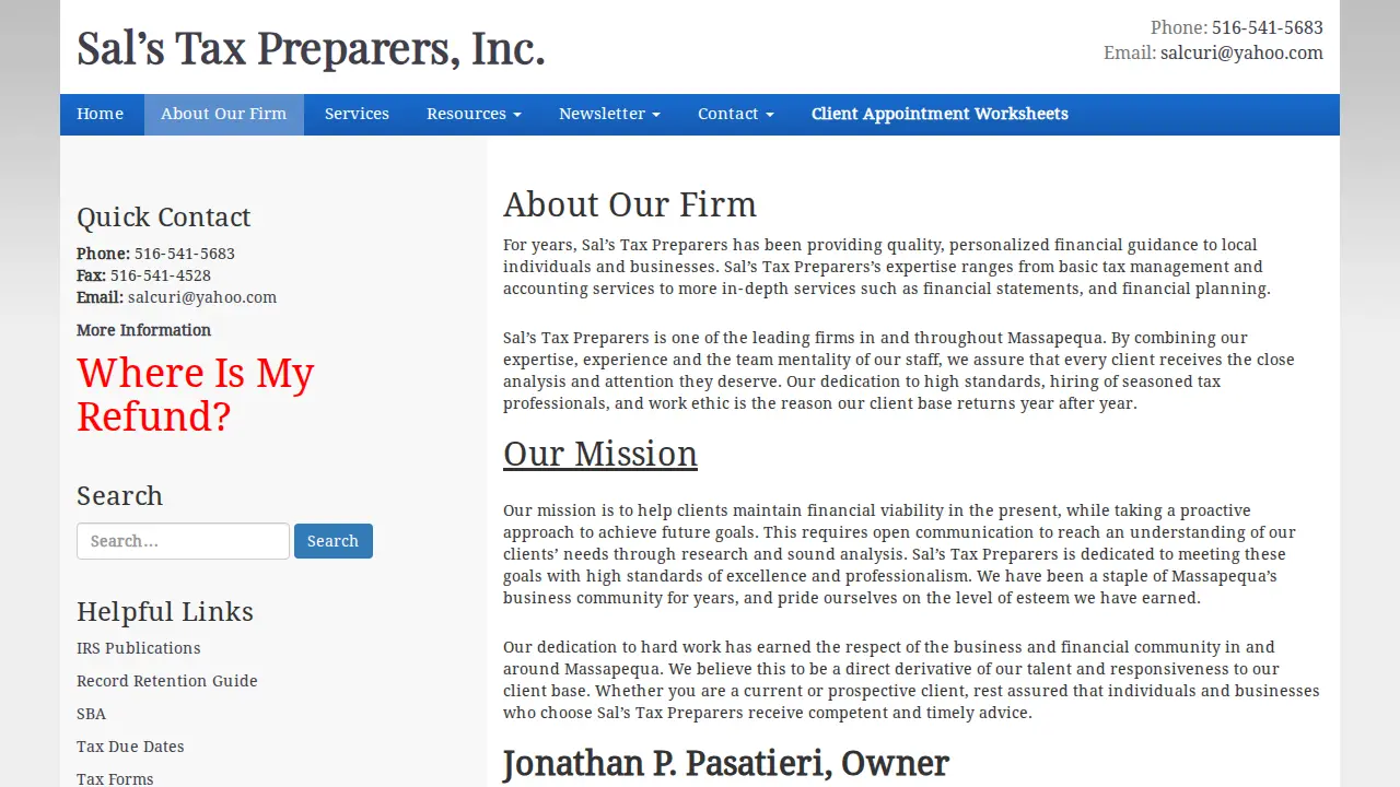 Sals Tax Preparers page