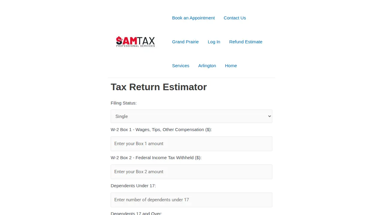 SamTax Professional Services page