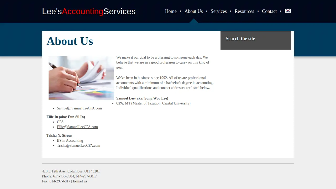 Lee's Accounting Services page