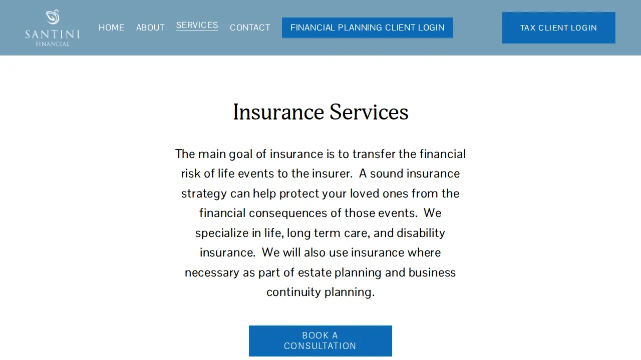Santini Financial page