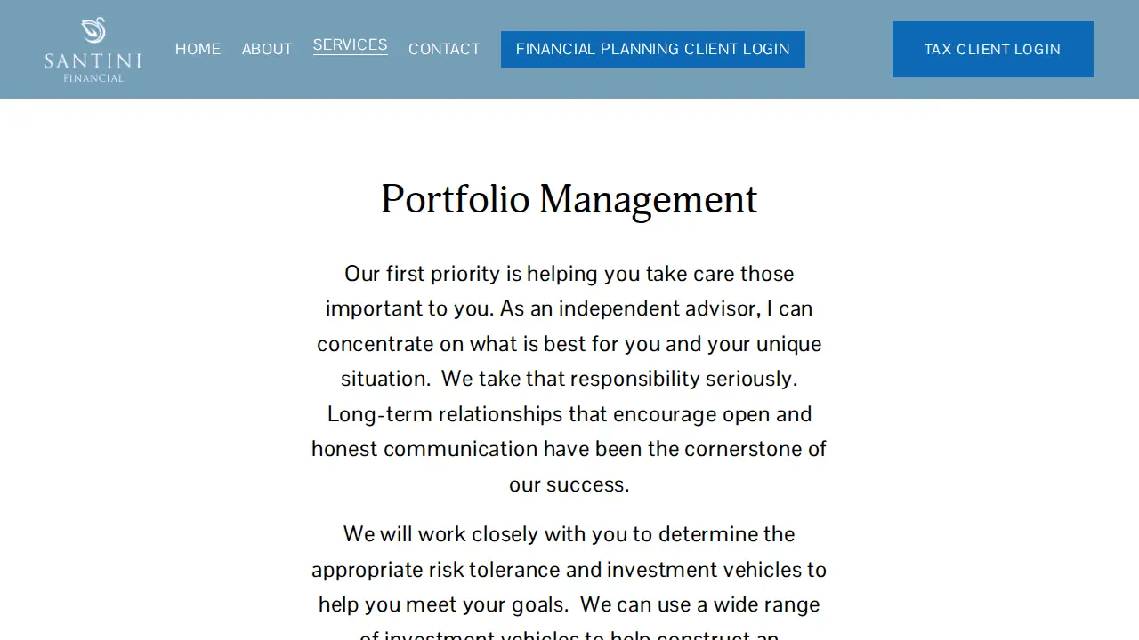 Santini Financial page