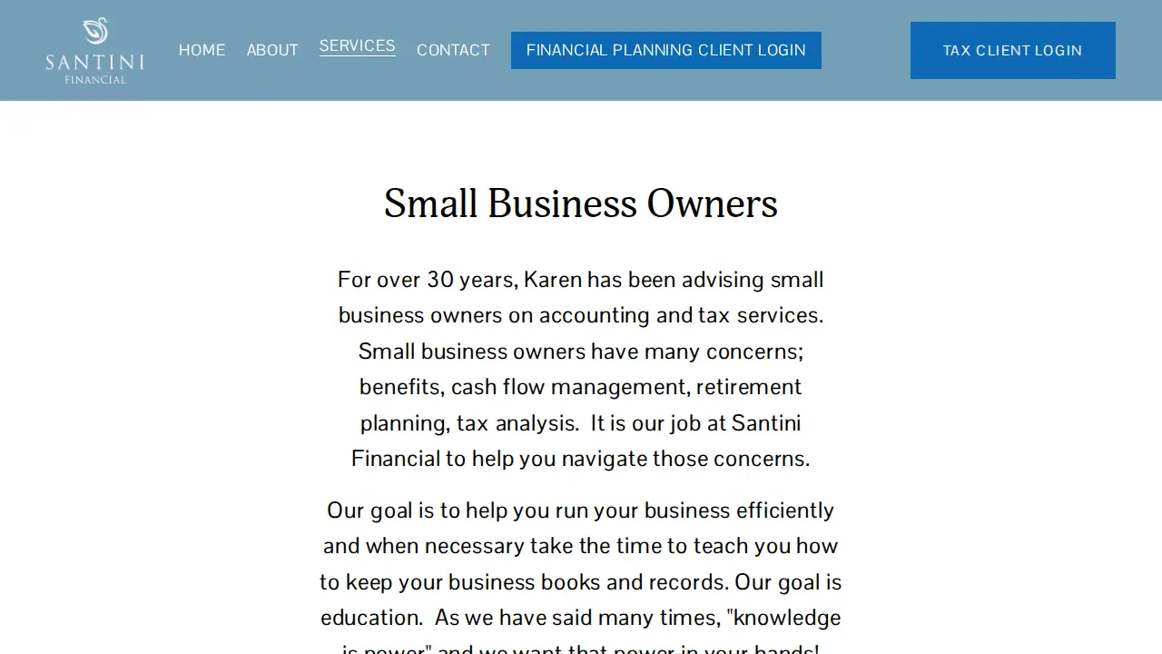 Santini Financial page