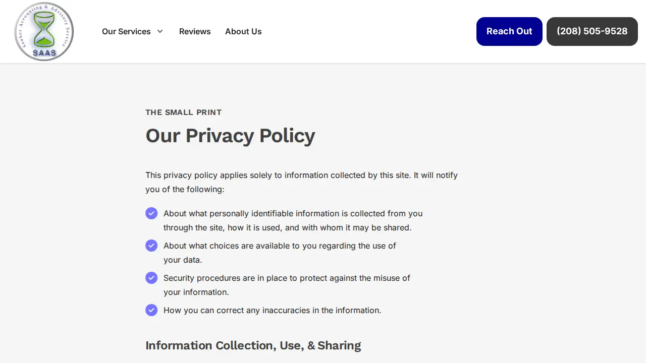 Sauber Accounting & Advisory Service page