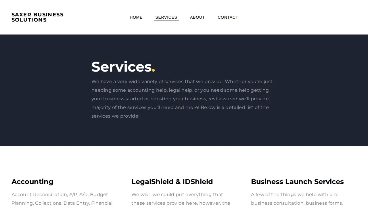 Saxer Business Solutions page