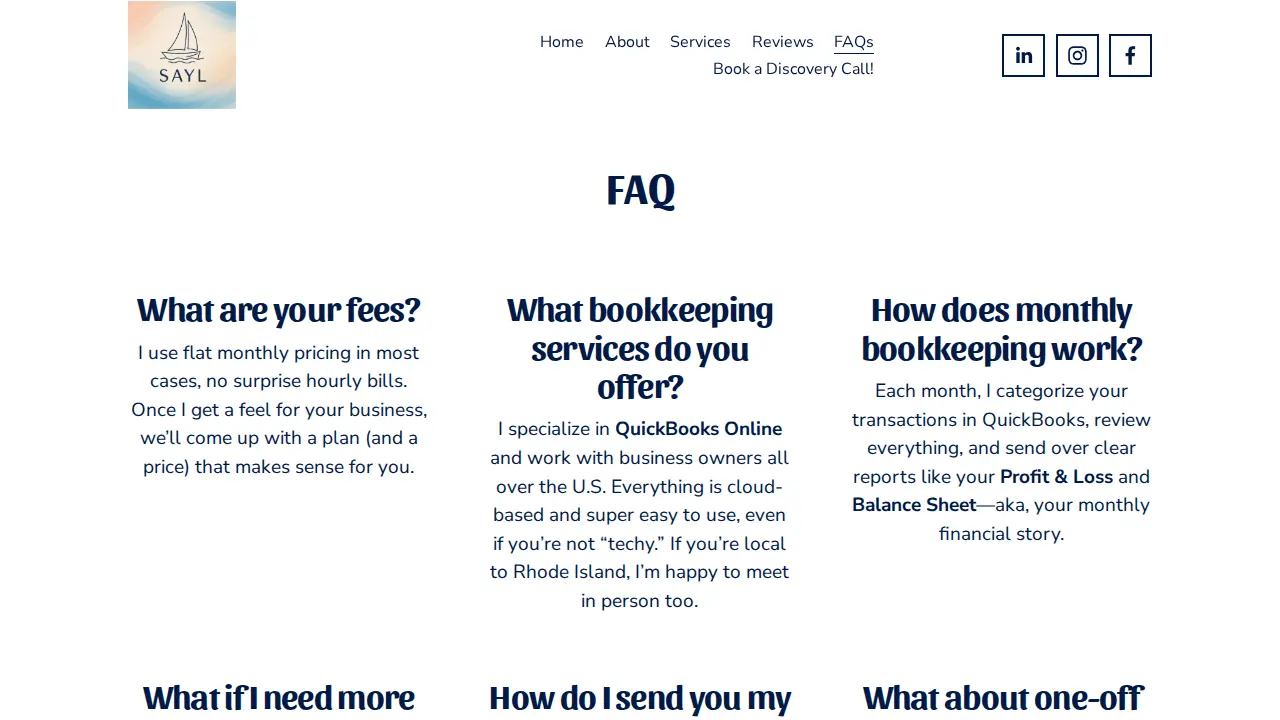 SAYL Bookkeeping & Accounting page