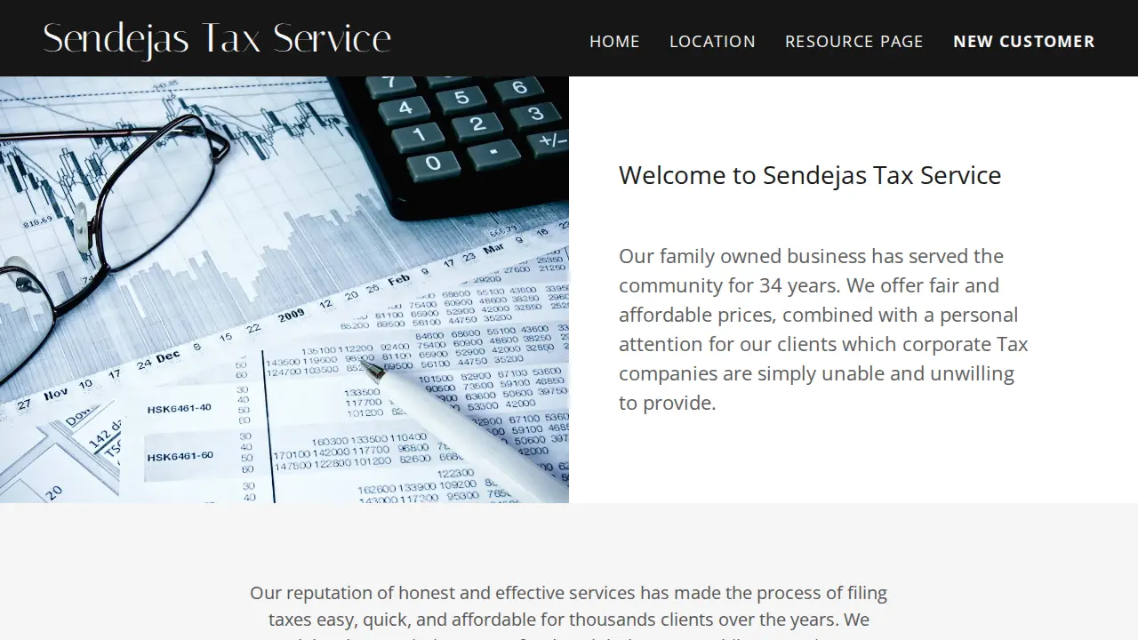 Sendejas Tax Service page