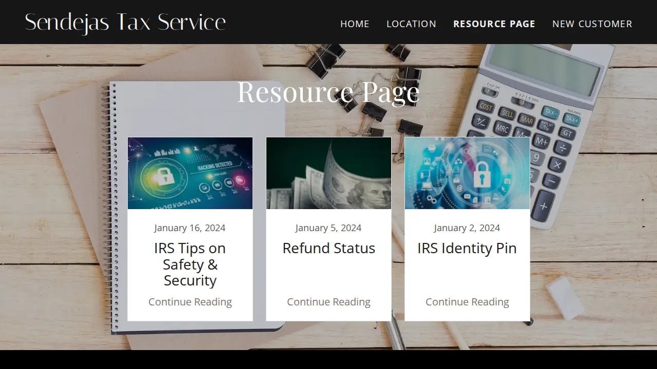 Sendejas Tax Service page