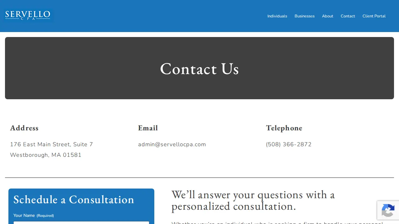 Servello CPA page