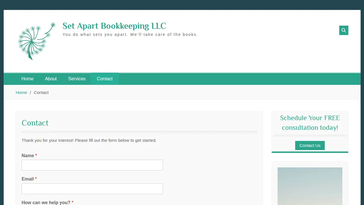 Set Apart Bookkeeping LLC page