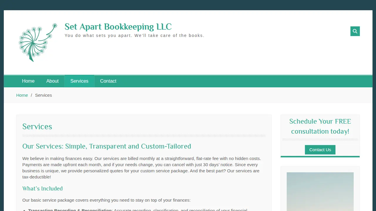 Set Apart Bookkeeping LLC page