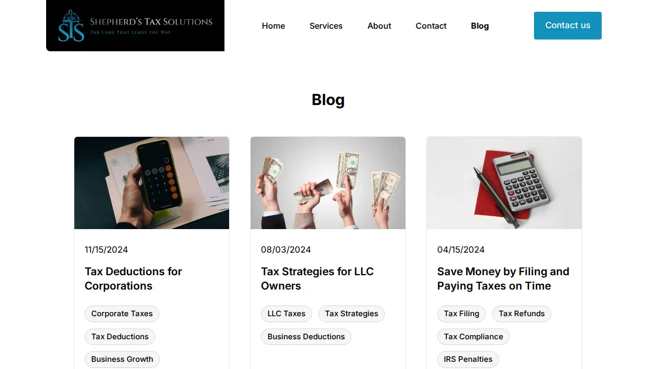 Shepherd's Tax Solutions Inc. page