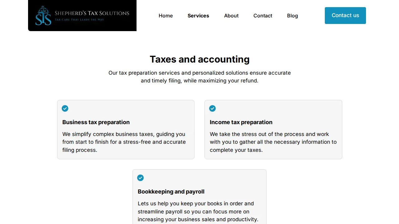 Shepherd's Tax Solutions Inc. page