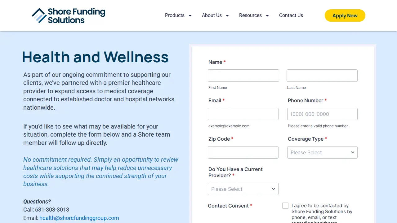 Shore Funding Solutions page