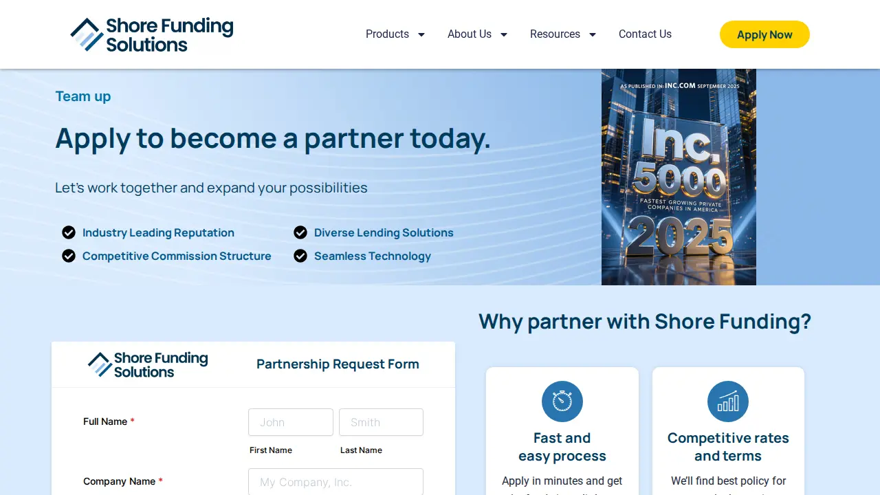 Shore Funding Solutions page