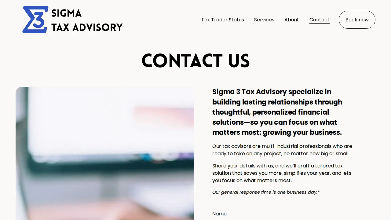Sigma 3 Tax Advisory page