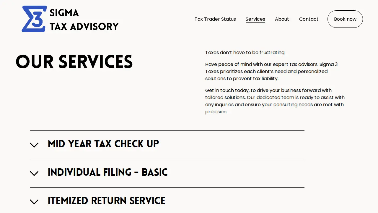 Sigma 3 Tax Advisory page