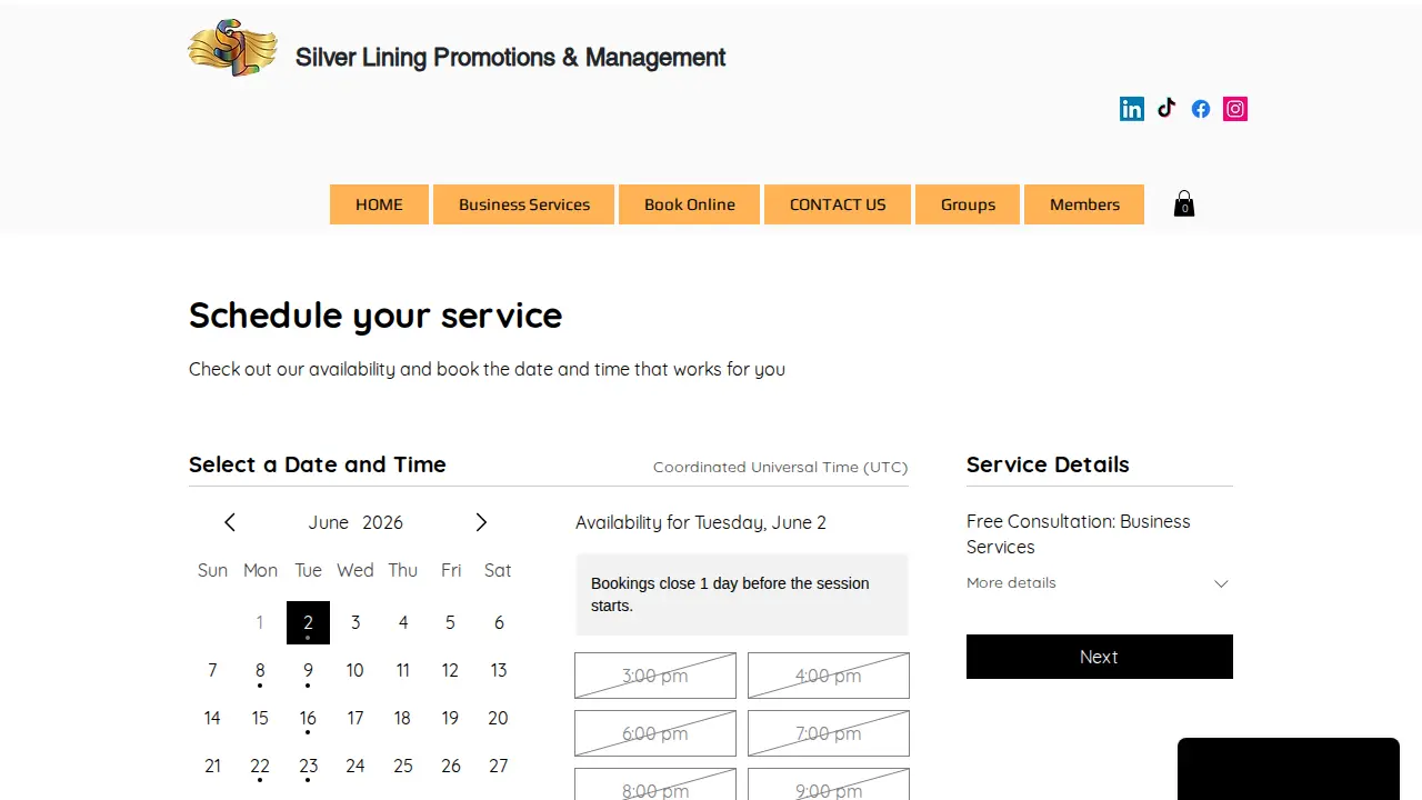 Silver Lining Promotions and Management page