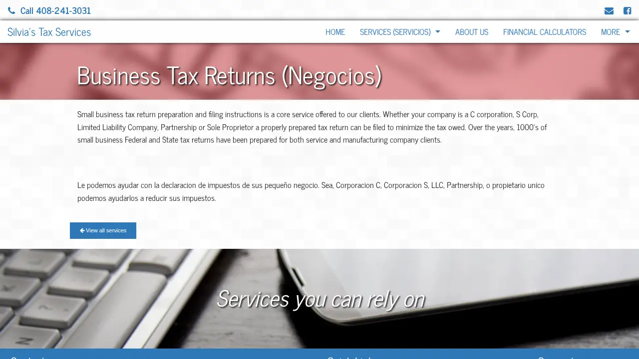 Silvia's Tax Services page