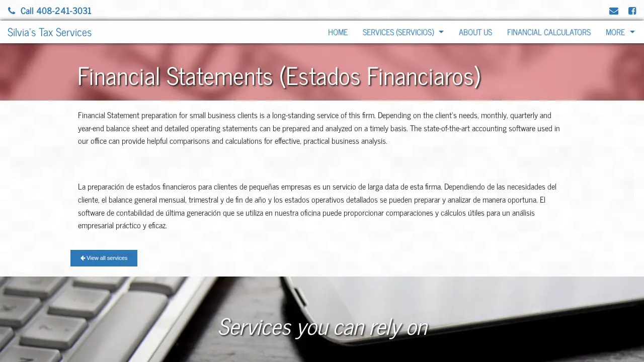 Silvia's Tax Services page