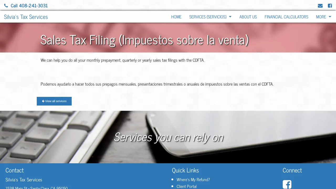 Silvia's Tax Services page