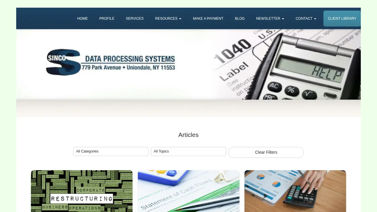 Sinco Data Processing Systems page