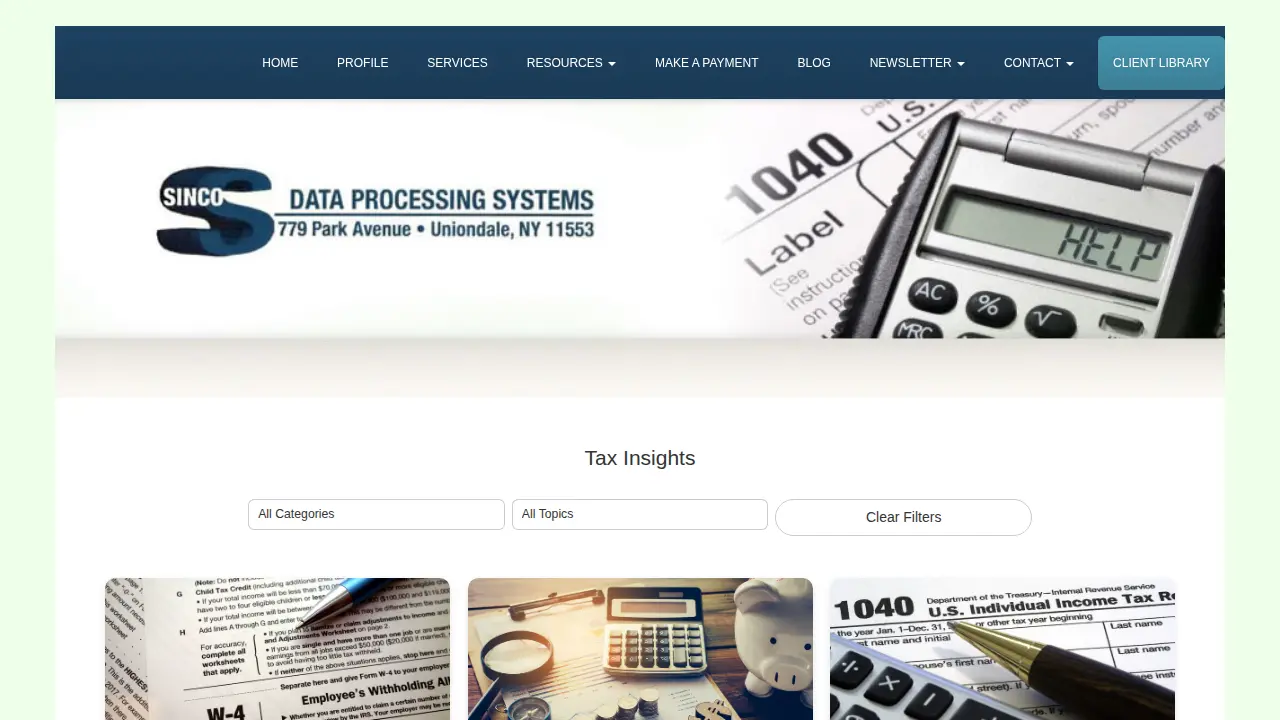 Sinco Data Processing Systems page