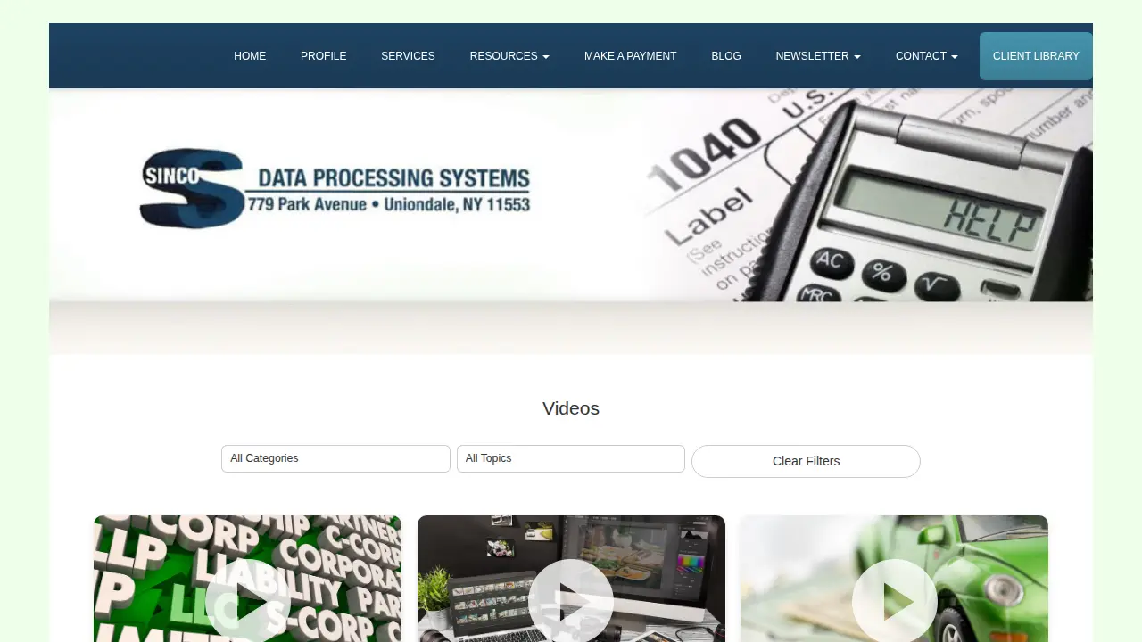 Sinco Data Processing Systems page