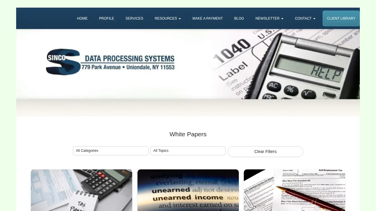 Sinco Data Processing Systems page