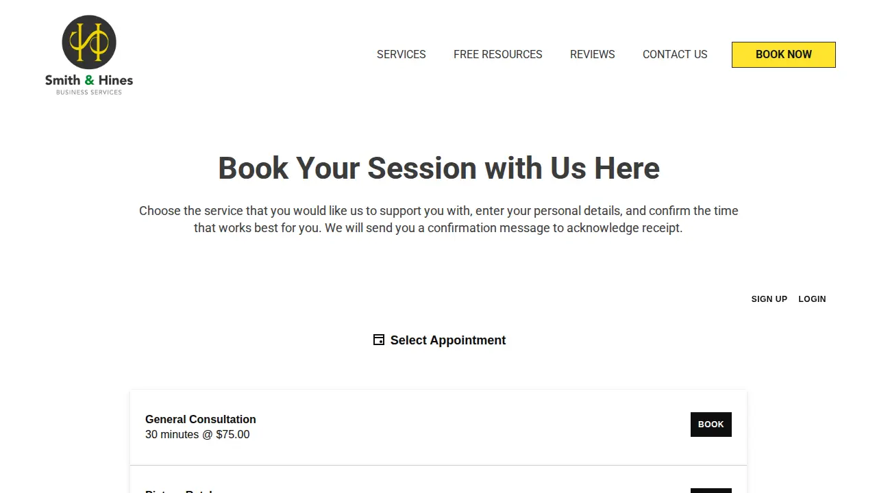 Smith and Hines Business Services page