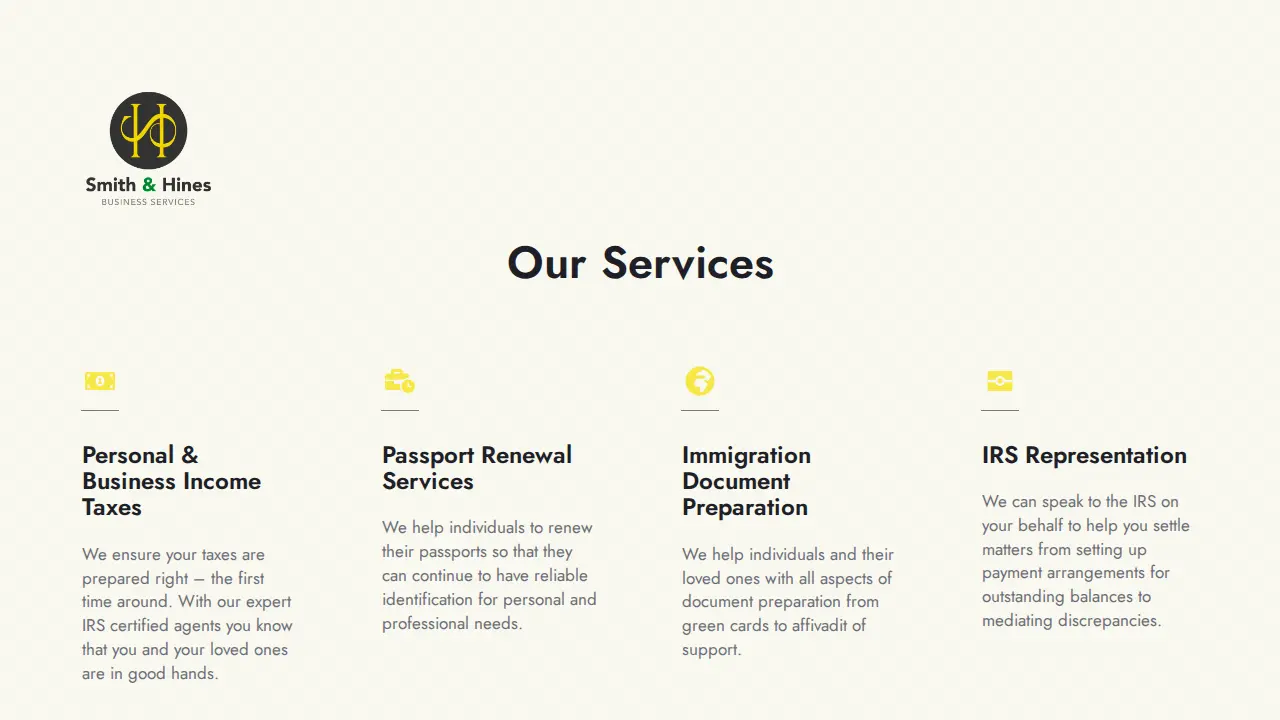 Smith and Hines Business Services page