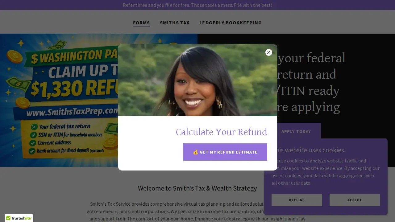 Smith's Tax Service page