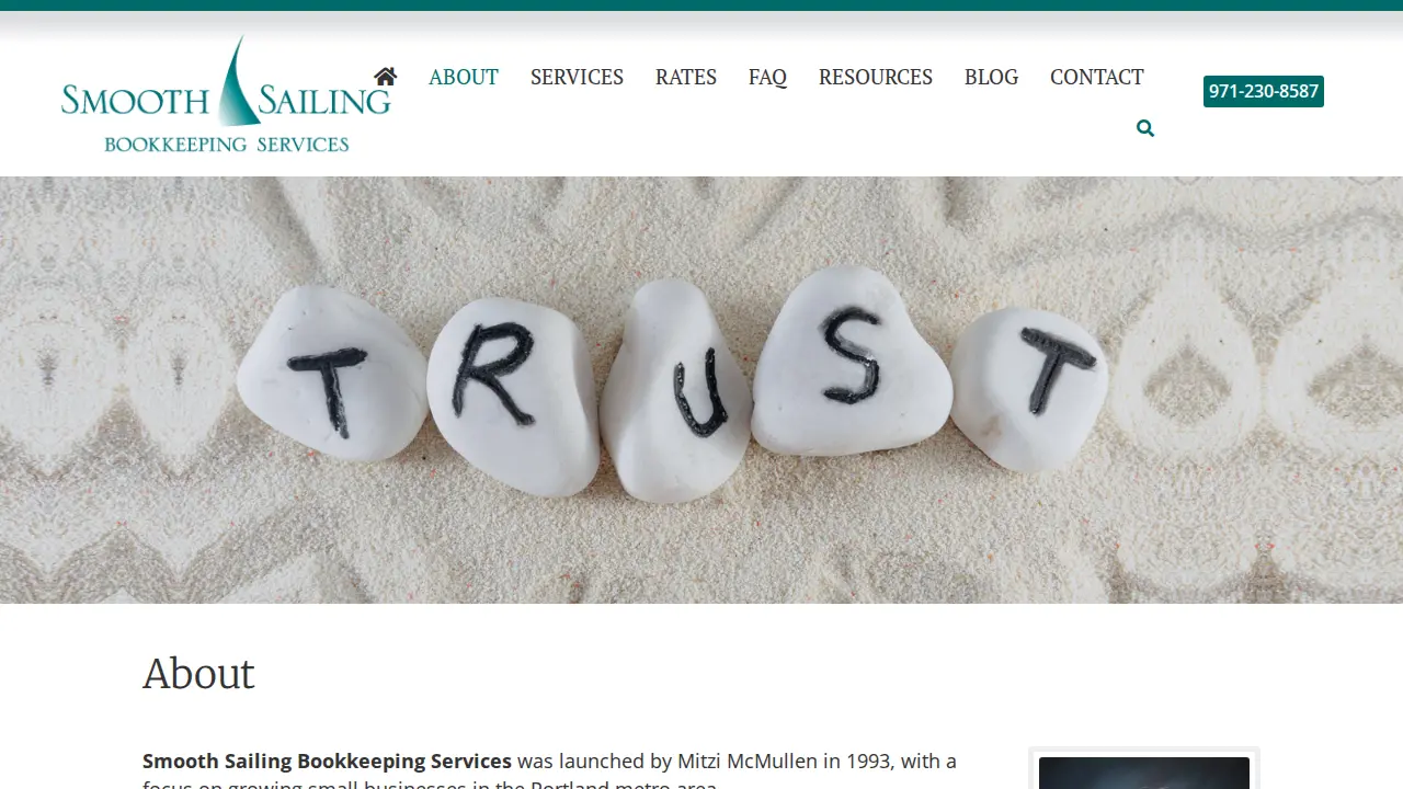 Smooth Sailing Bookkeeping page