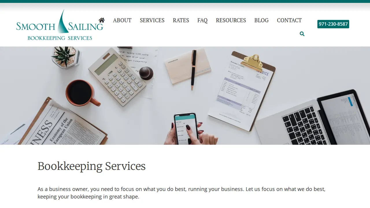 Smooth Sailing Bookkeeping page