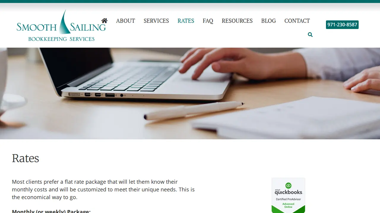 Smooth Sailing Bookkeeping page