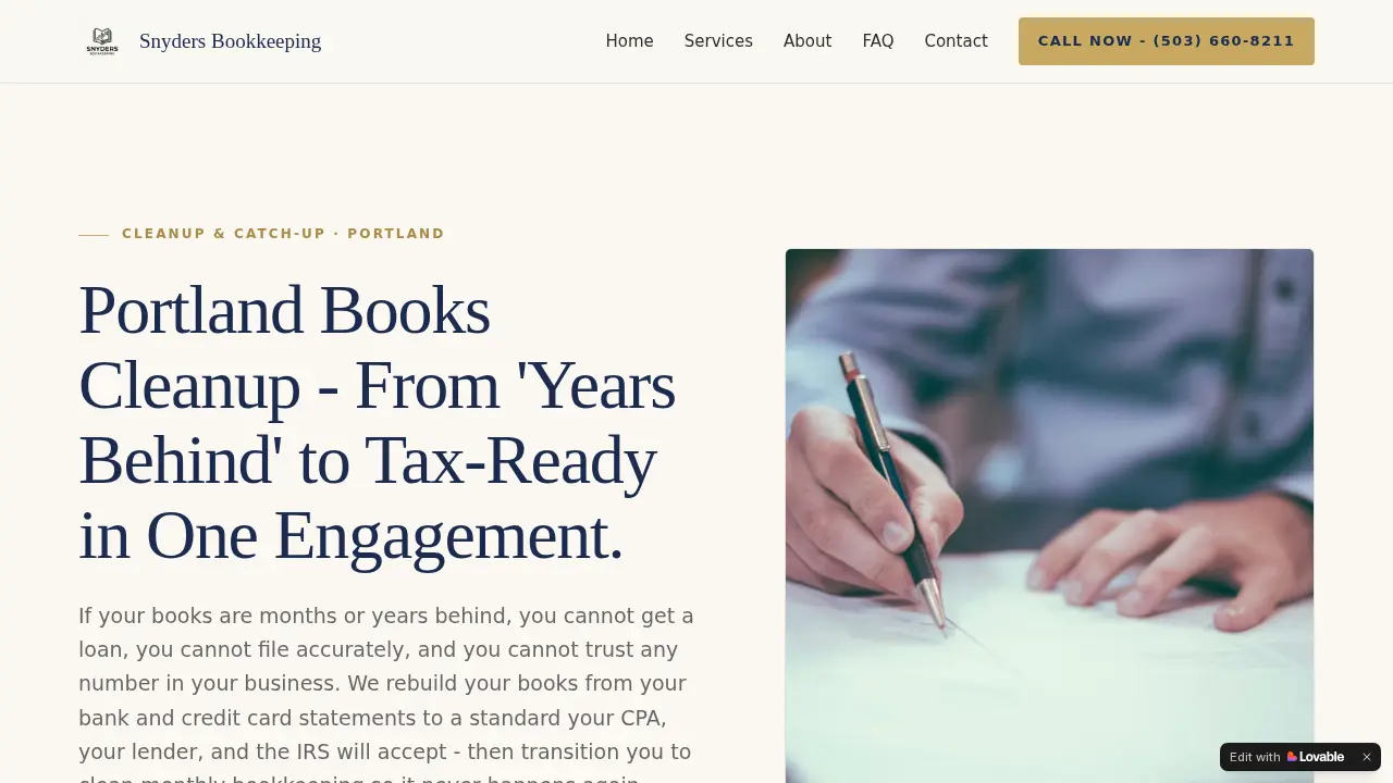 Snyders Bookkeeping page