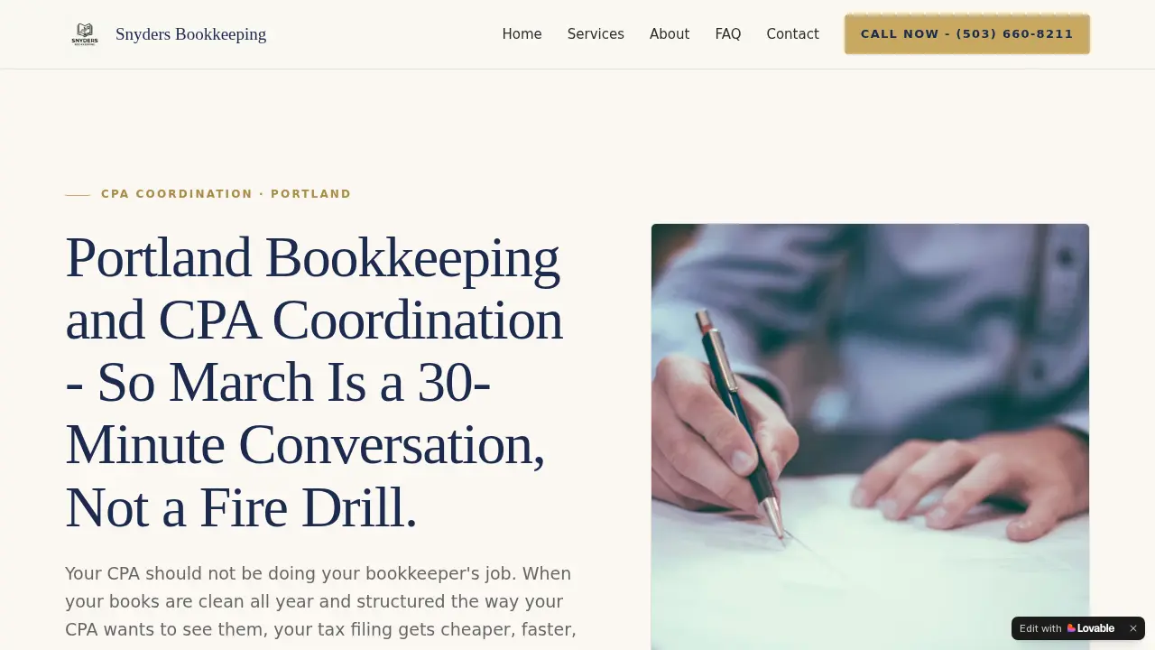 Snyders Bookkeeping page