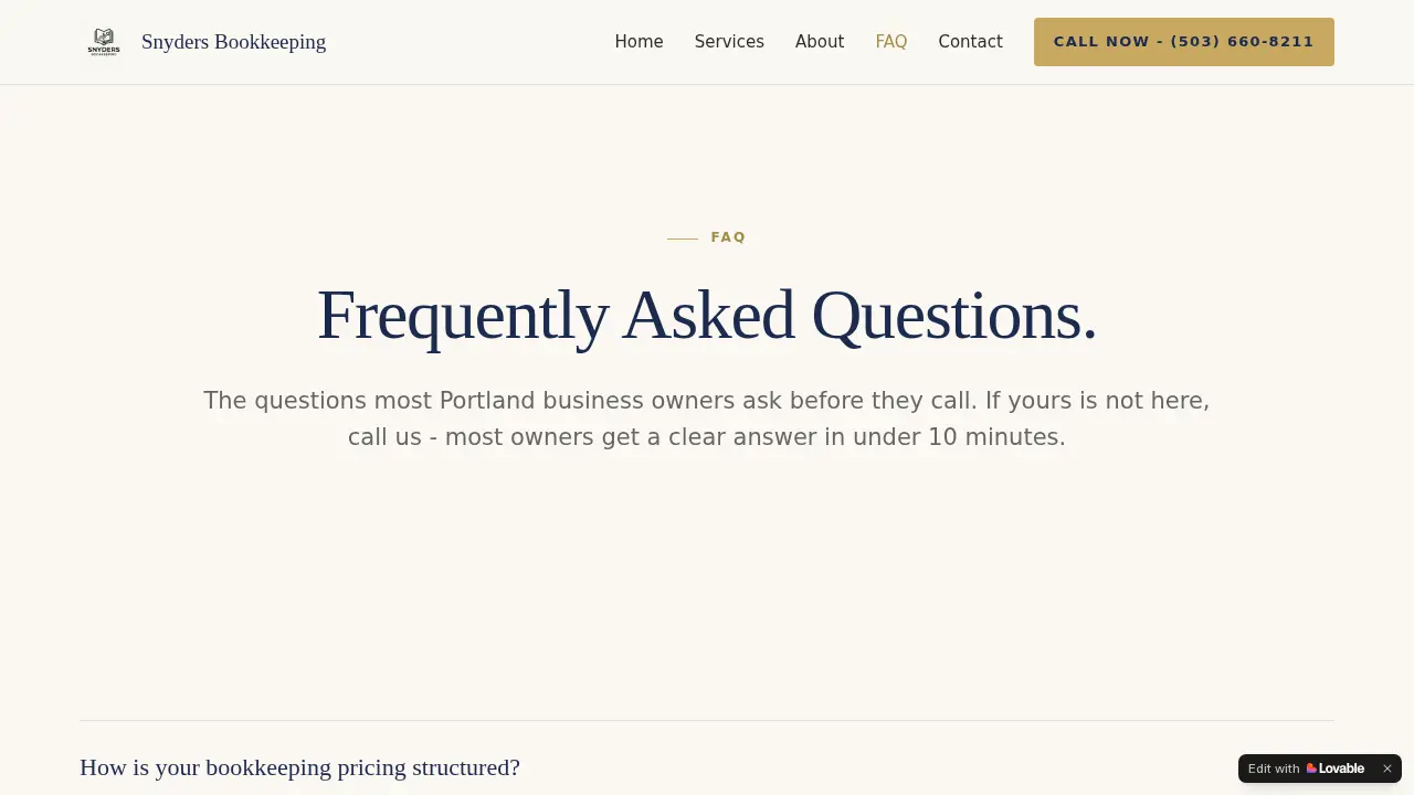 Snyders Bookkeeping page