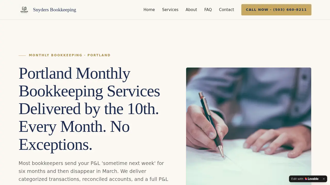 Snyders Bookkeeping page