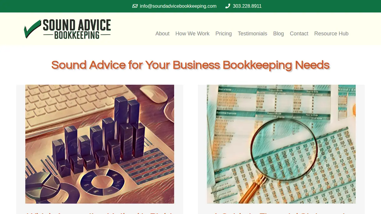Sound Advice Bookkeeping page