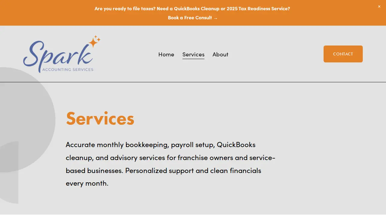 Spark Accounting Services page