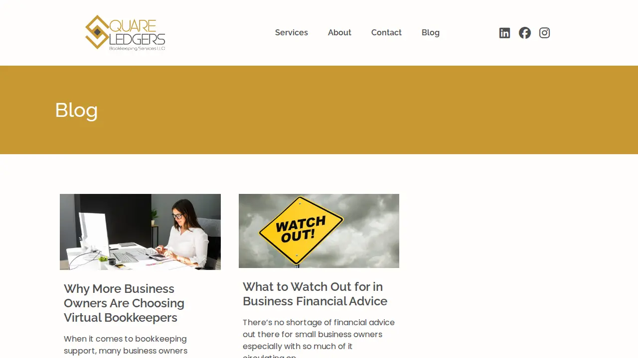 Square Ledgers Bookkeeping Services page