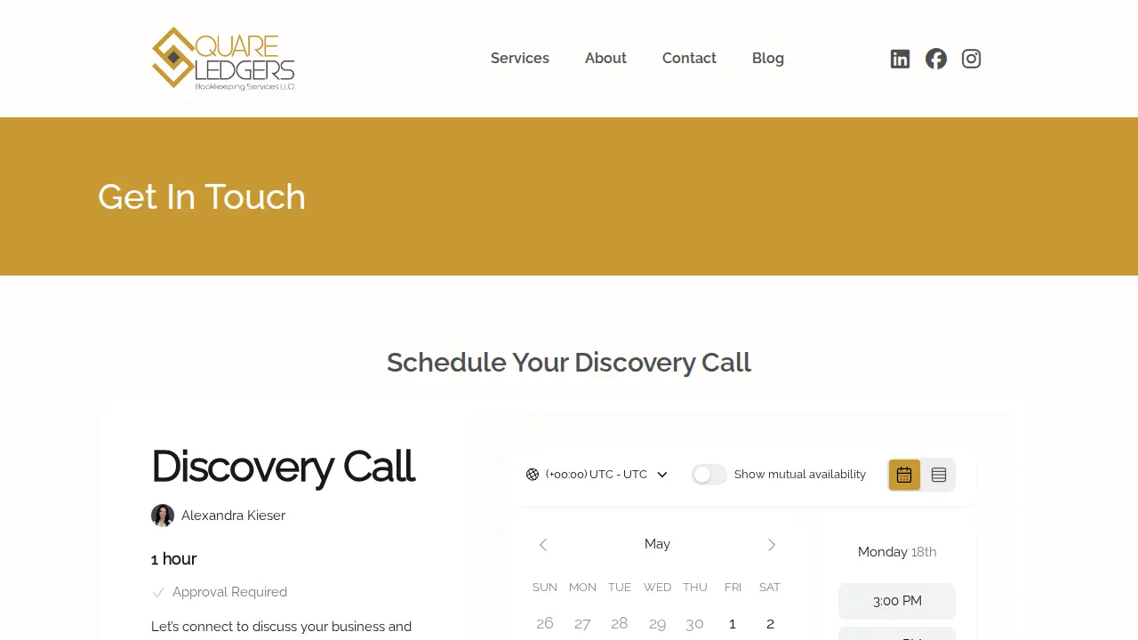 Square Ledgers Bookkeeping Services page