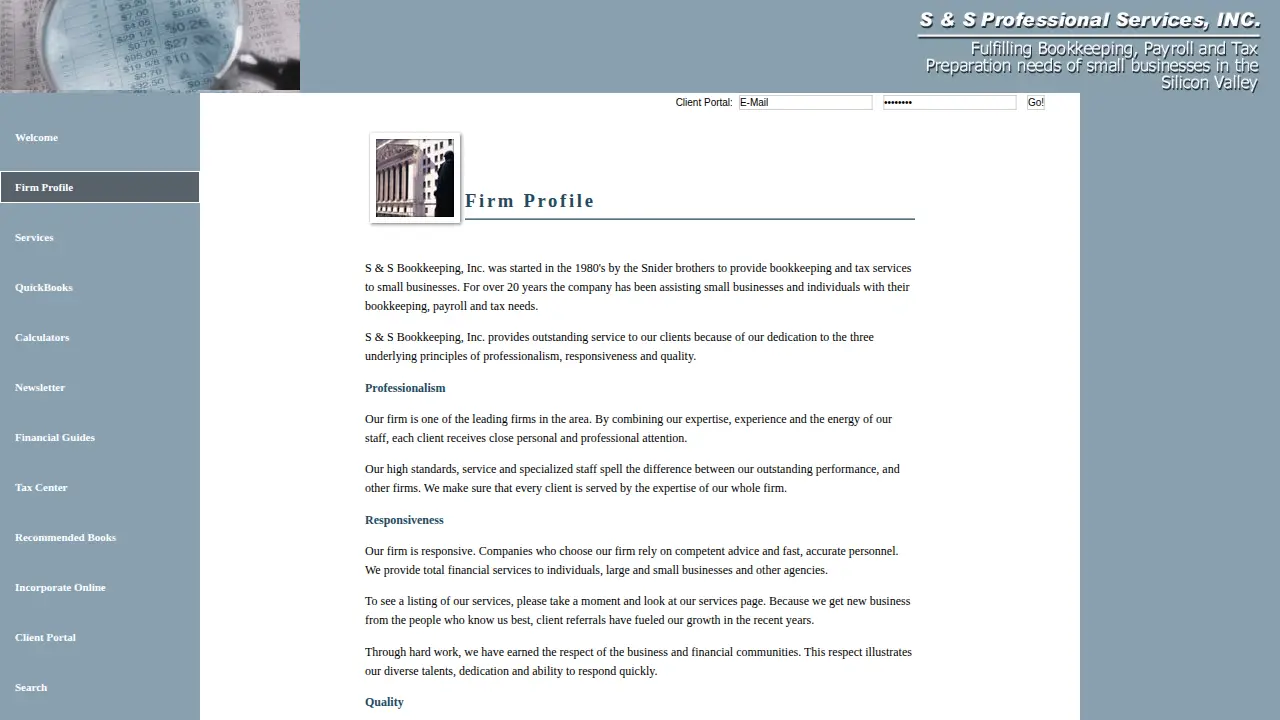 S & S Professional Services page