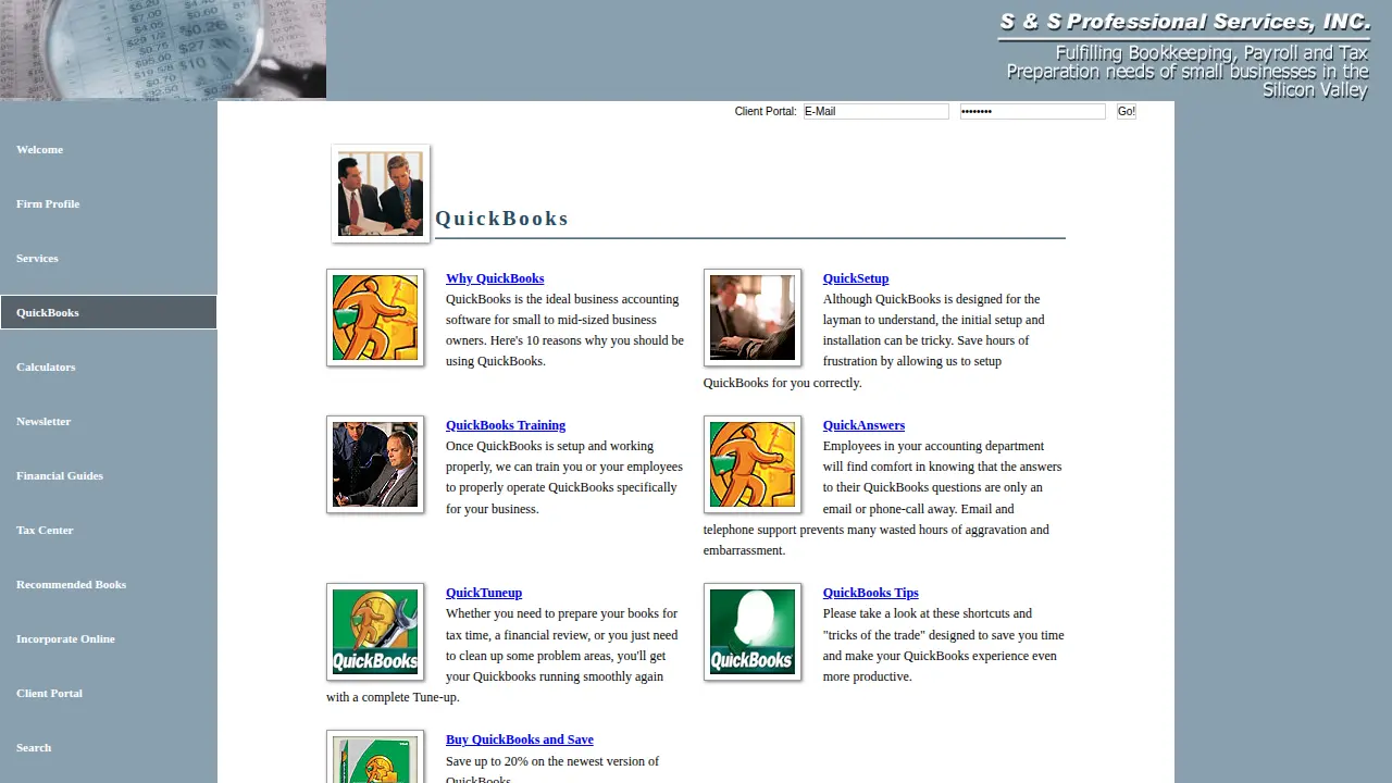 S & S Professional Services page