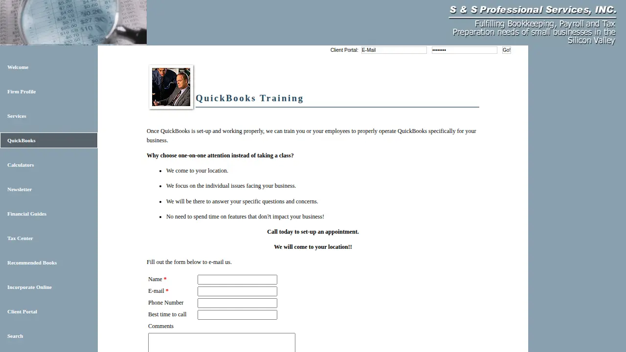 S & S Professional Services page