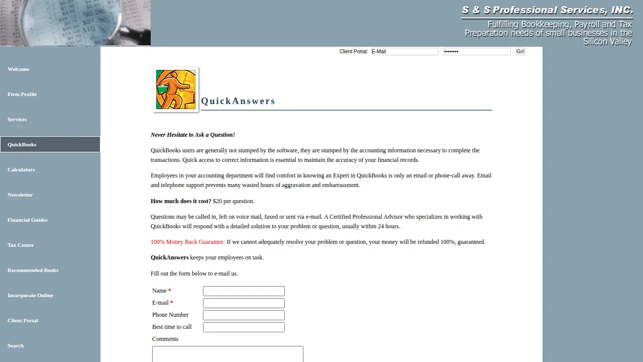S & S Professional Services page