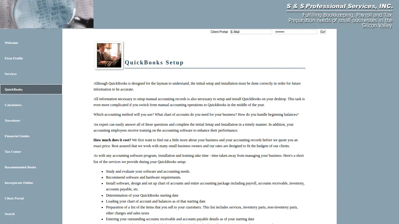 S & S Professional Services page