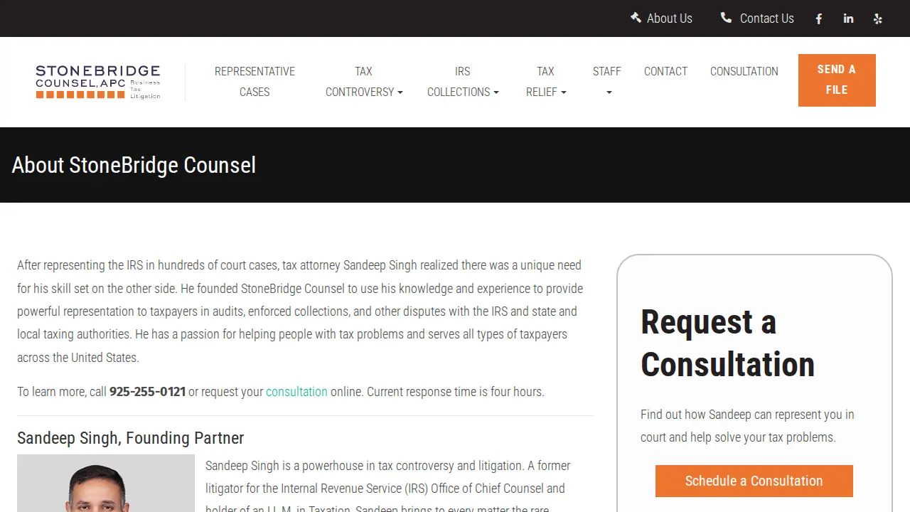 StoneBridge Counsel, APC Tax Attorney page