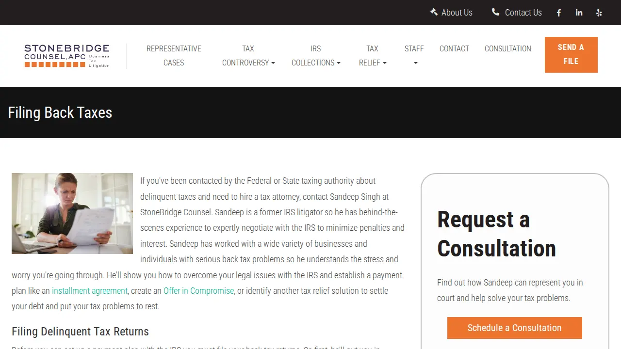 StoneBridge Counsel, APC Tax Attorney page