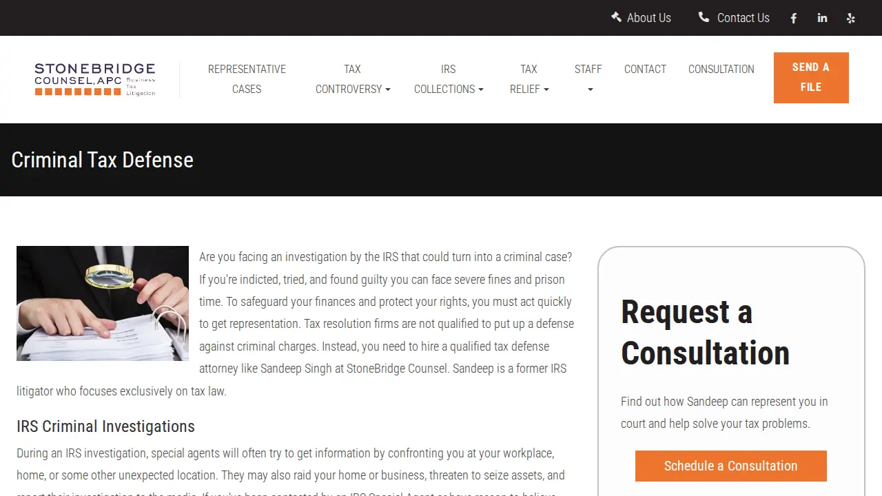 StoneBridge Counsel, APC Tax Attorney page